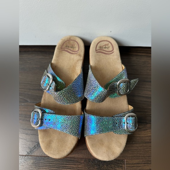 Dansko Women's Sophie Blue Iridescent Wood Midsole Sandals (Size 39 EU) - Picture 3 of 10